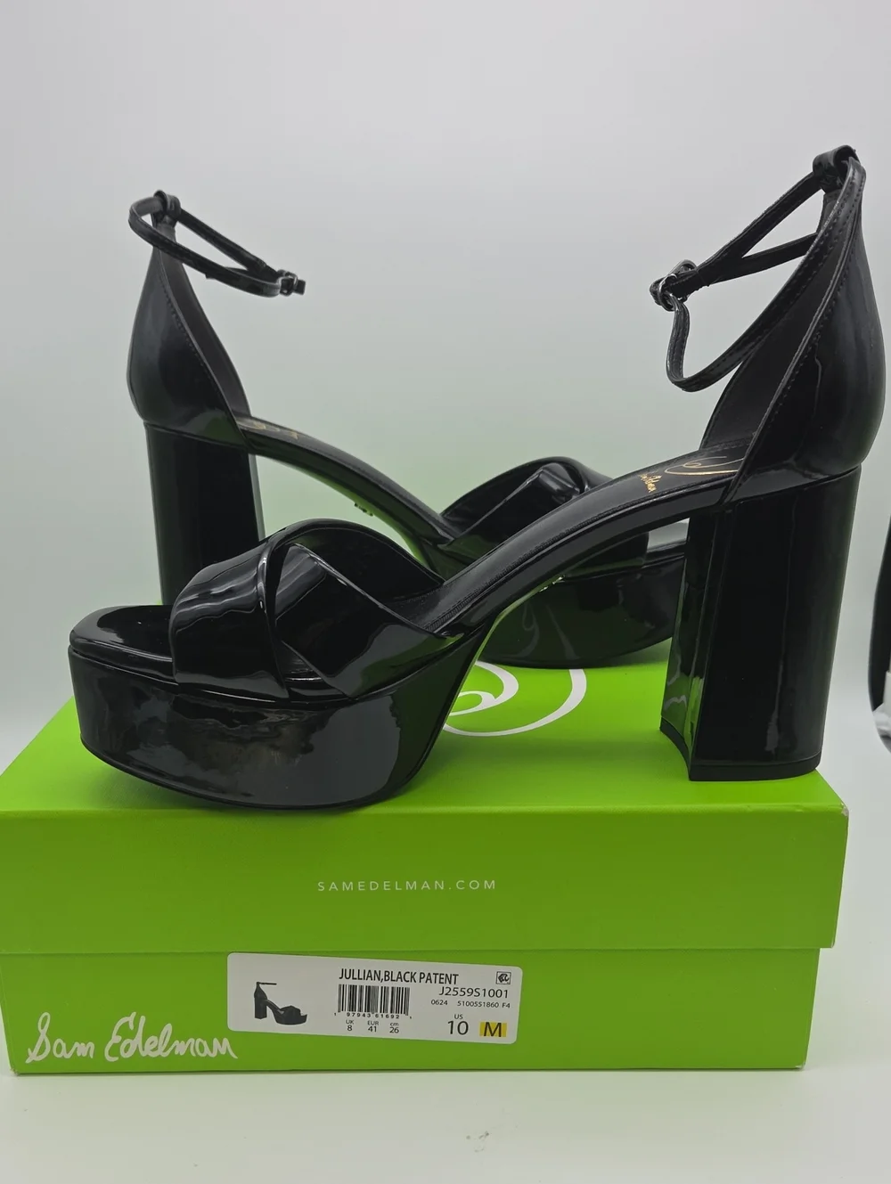 Sam Edelman Black Patent Platform Heel Sandals